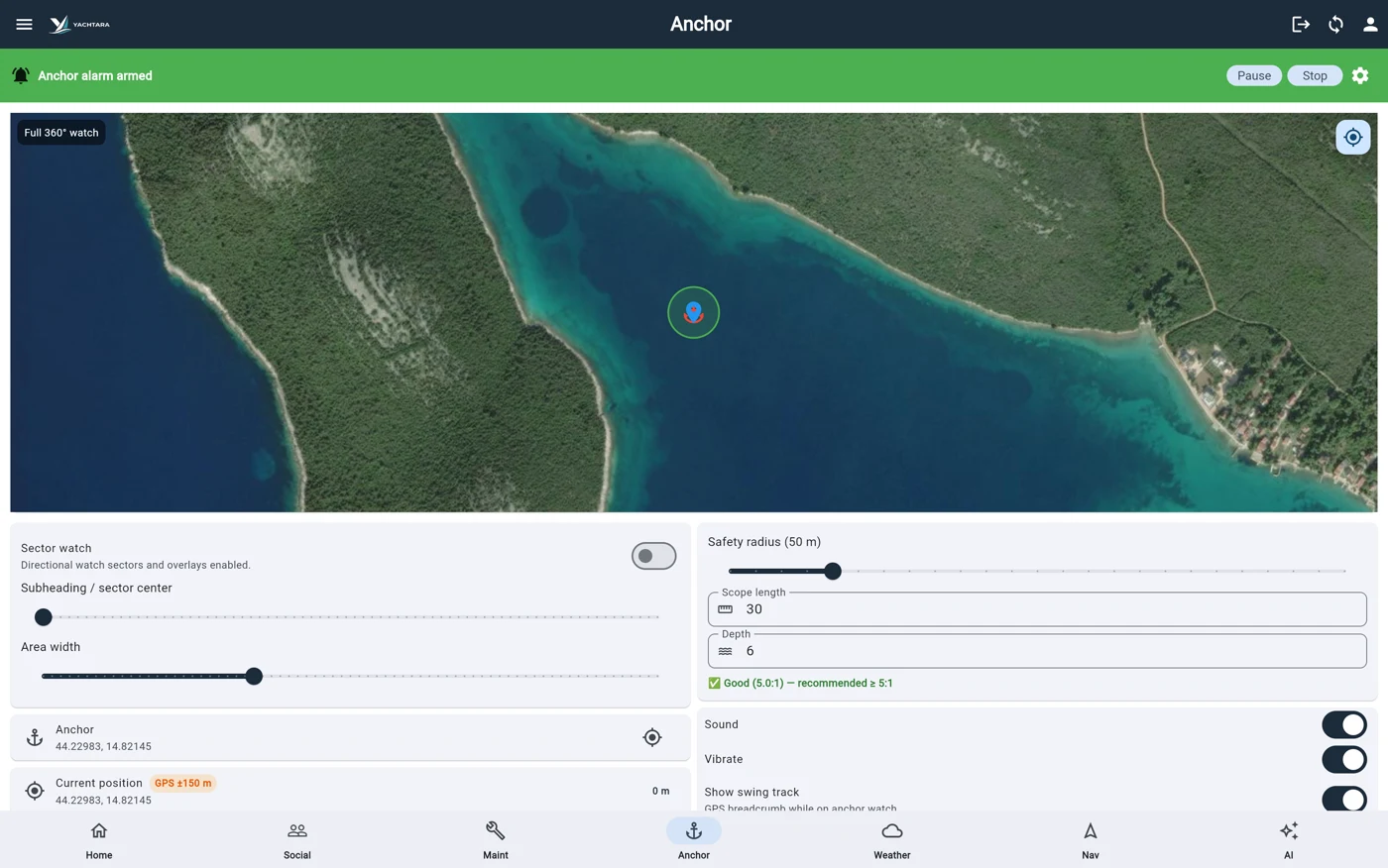 Watch over the boat in the Yachtara app
