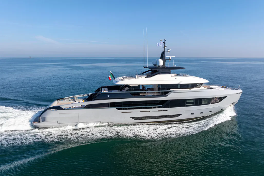 A motor yacht underway on open water